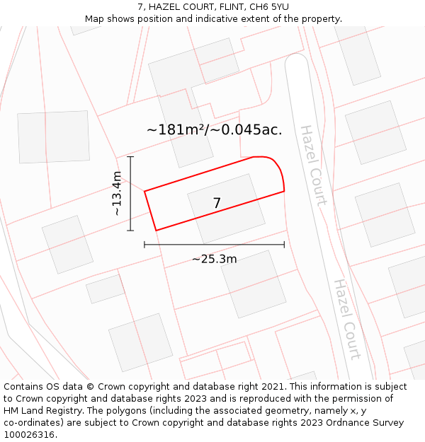 7, HAZEL COURT, FLINT, CH6 5YU: Plot and title map