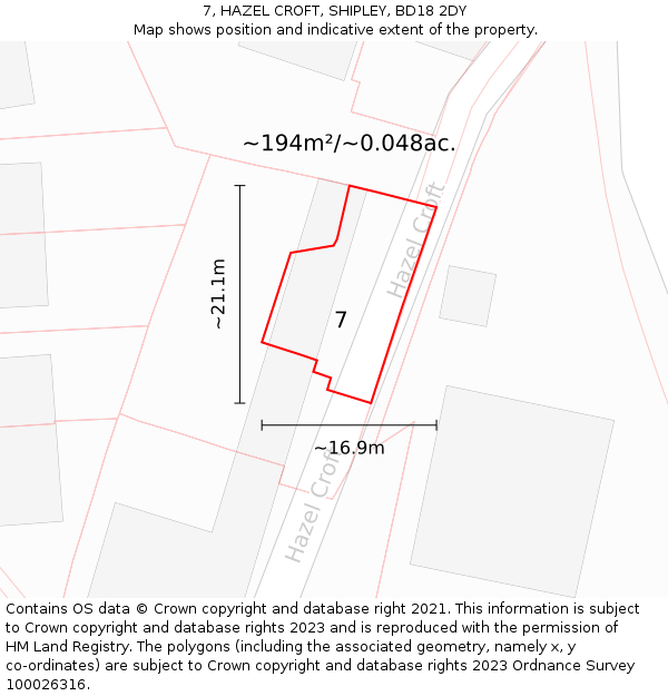7, HAZEL CROFT, SHIPLEY, BD18 2DY: Plot and title map