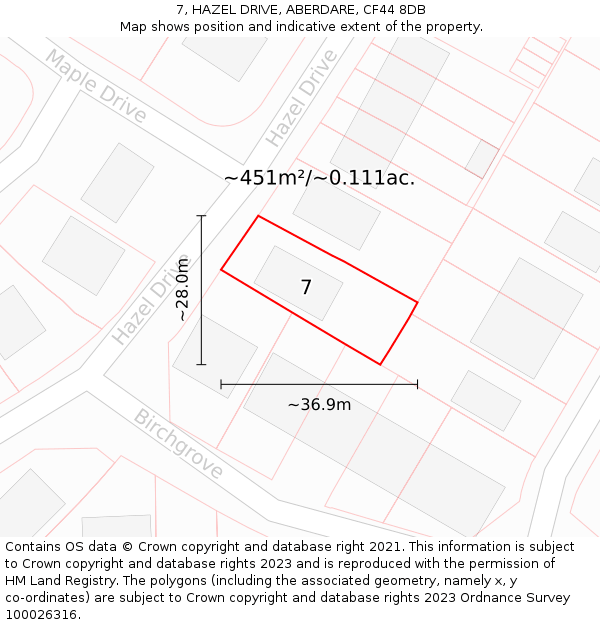 7, HAZEL DRIVE, ABERDARE, CF44 8DB: Plot and title map