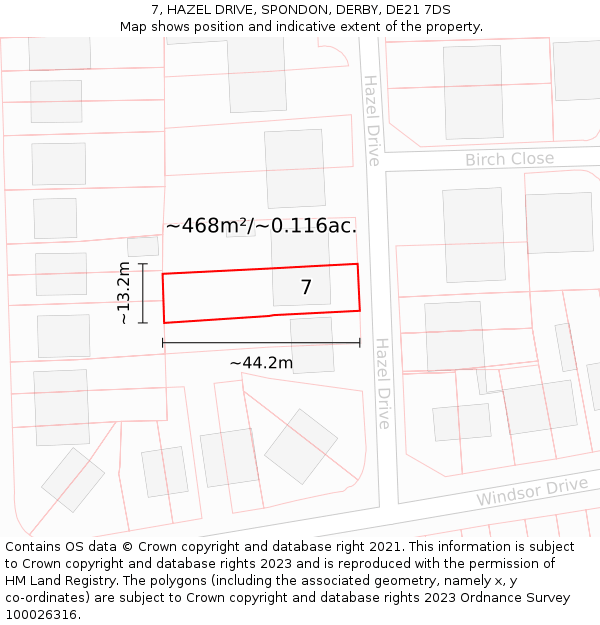 7, HAZEL DRIVE, SPONDON, DERBY, DE21 7DS: Plot and title map