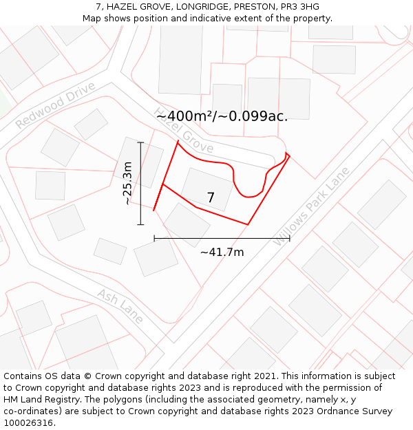 7, HAZEL GROVE, LONGRIDGE, PRESTON, PR3 3HG: Plot and title map