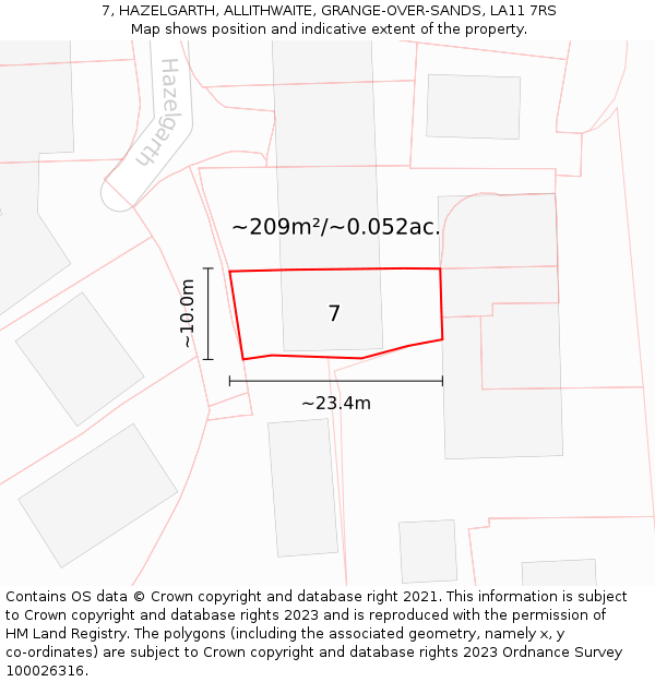 7, HAZELGARTH, ALLITHWAITE, GRANGE-OVER-SANDS, LA11 7RS: Plot and title map
