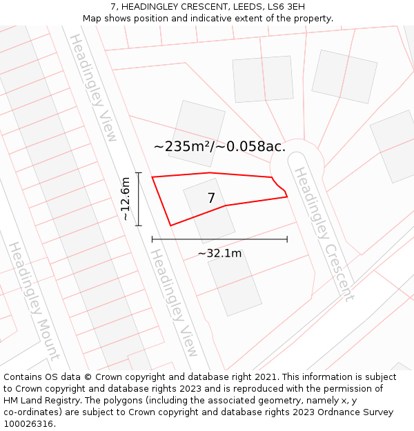 7, HEADINGLEY CRESCENT, LEEDS, LS6 3EH: Plot and title map