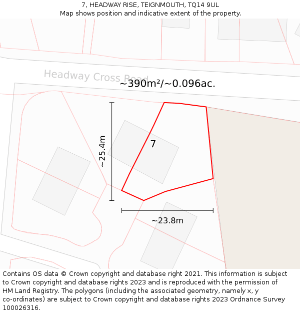 7, HEADWAY RISE, TEIGNMOUTH, TQ14 9UL: Plot and title map