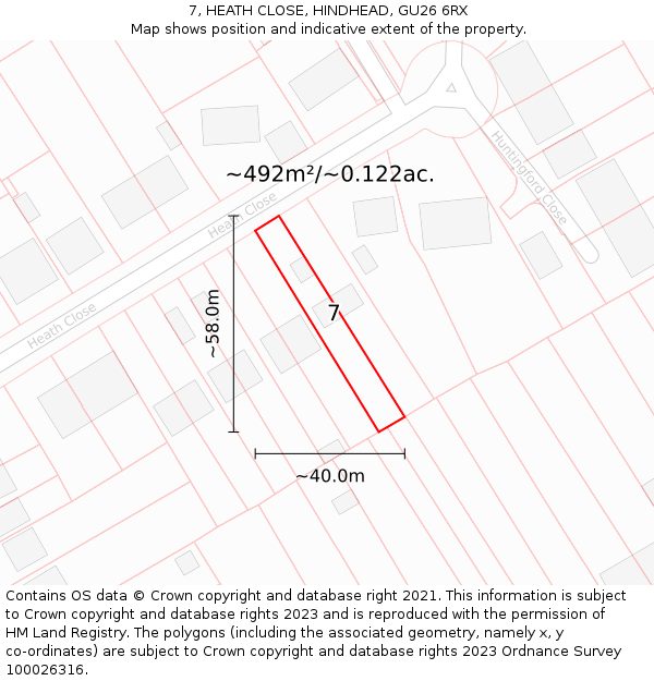 7, HEATH CLOSE, HINDHEAD, GU26 6RX: Plot and title map