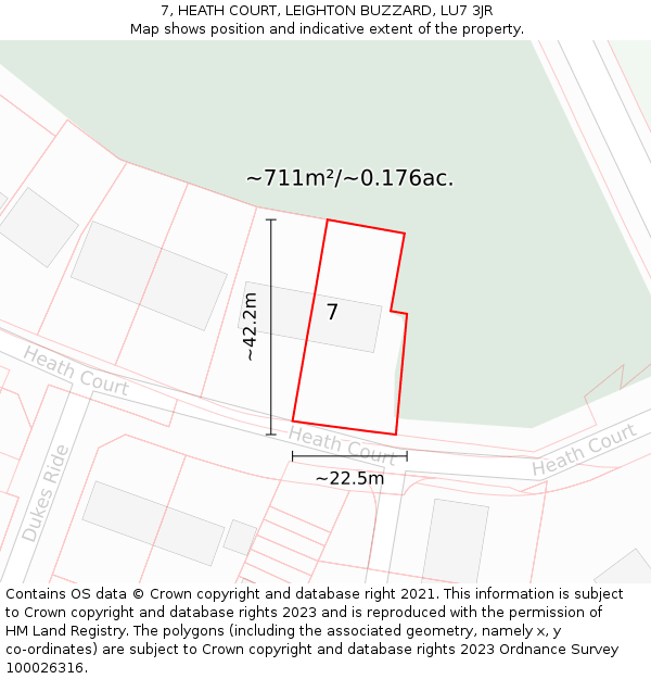 7, HEATH COURT, LEIGHTON BUZZARD, LU7 3JR: Plot and title map
