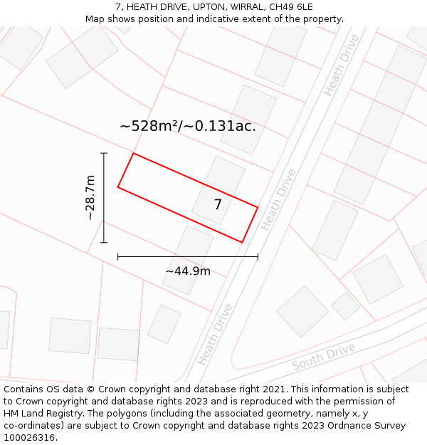 7, HEATH DRIVE, UPTON, WIRRAL, CH49 6LE: Plot and title map