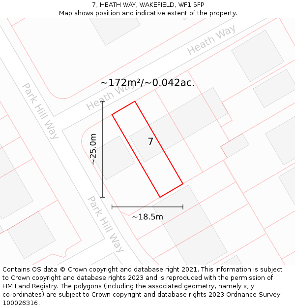 7, HEATH WAY, WAKEFIELD, WF1 5FP: Plot and title map