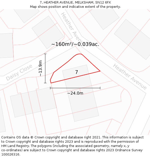7, HEATHER AVENUE, MELKSHAM, SN12 6FX: Plot and title map