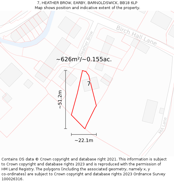 7, HEATHER BROW, EARBY, BARNOLDSWICK, BB18 6LP: Plot and title map