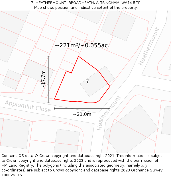 7, HEATHERMOUNT, BROADHEATH, ALTRINCHAM, WA14 5ZP: Plot and title map