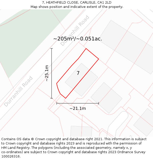 7, HEATHFIELD CLOSE, CARLISLE, CA1 2LD: Plot and title map