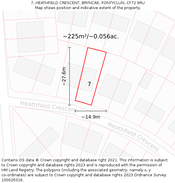 7, HEATHFIELD CRESCENT, BRYNCAE, PONTYCLUN, CF72 9RU: Plot and title map