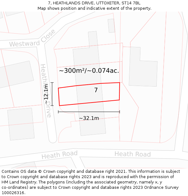 7, HEATHLANDS DRIVE, UTTOXETER, ST14 7BL: Plot and title map