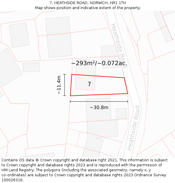7, HEATHSIDE ROAD, NORWICH, NR1 1TH: Plot and title map