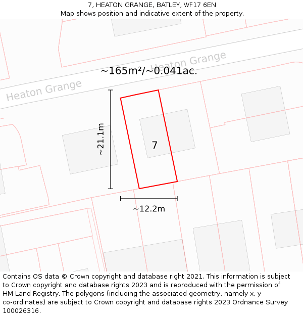 7, HEATON GRANGE, BATLEY, WF17 6EN: Plot and title map