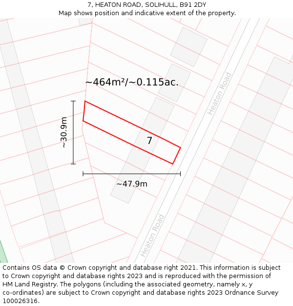 7, HEATON ROAD, SOLIHULL, B91 2DY: Plot and title map
