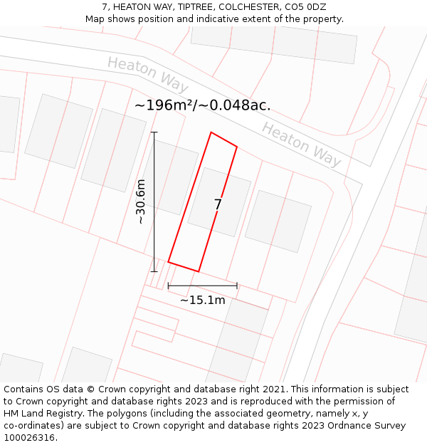 7, HEATON WAY, TIPTREE, COLCHESTER, CO5 0DZ: Plot and title map