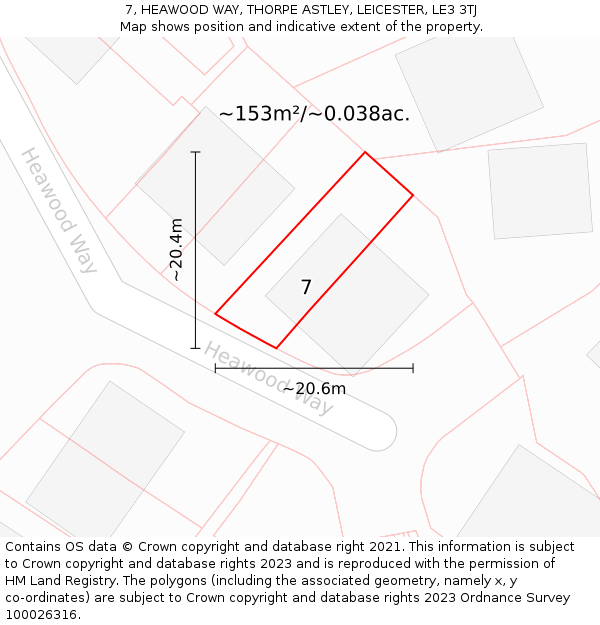7, HEAWOOD WAY, THORPE ASTLEY, LEICESTER, LE3 3TJ: Plot and title map