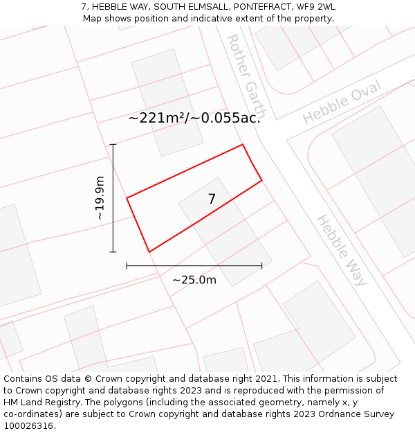 7, HEBBLE WAY, SOUTH ELMSALL, PONTEFRACT, WF9 2WL: Plot and title map