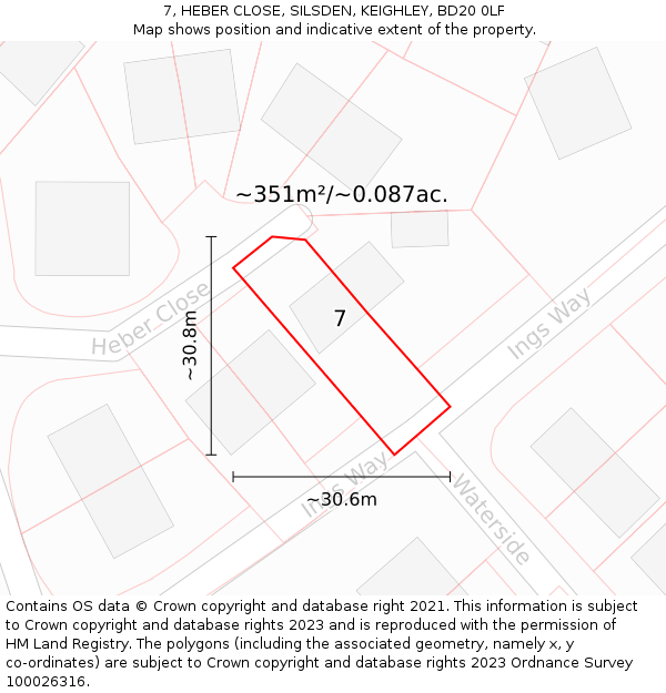 7, HEBER CLOSE, SILSDEN, KEIGHLEY, BD20 0LF: Plot and title map