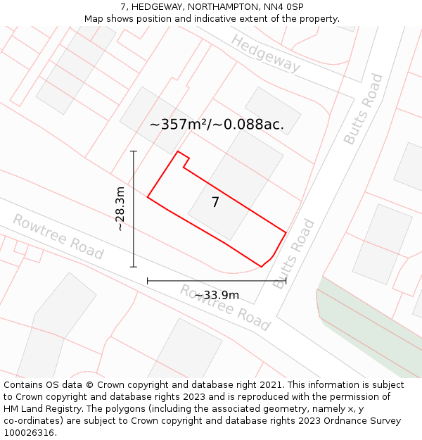 7, HEDGEWAY, NORTHAMPTON, NN4 0SP: Plot and title map