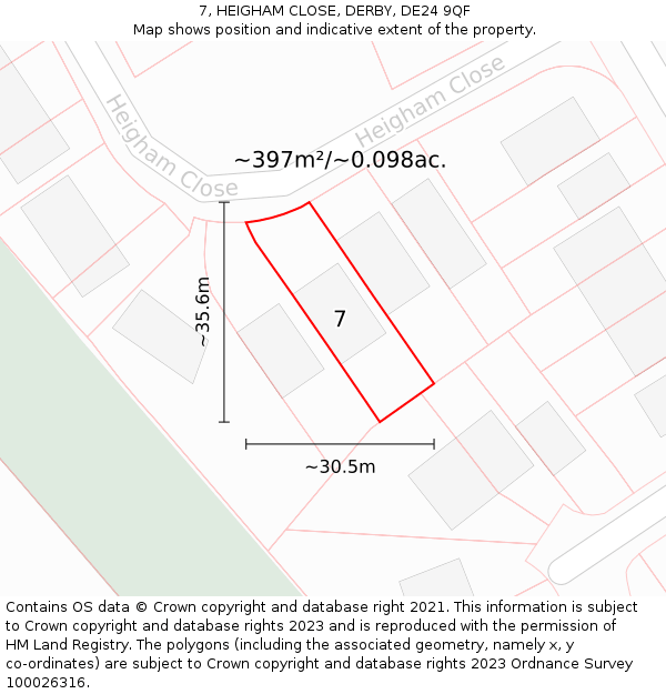7, HEIGHAM CLOSE, DERBY, DE24 9QF: Plot and title map