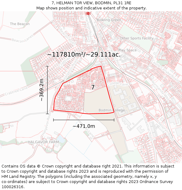 7, HELMAN TOR VIEW, BODMIN, PL31 1RE: Plot and title map