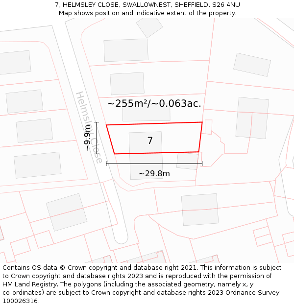 7, HELMSLEY CLOSE, SWALLOWNEST, SHEFFIELD, S26 4NU: Plot and title map