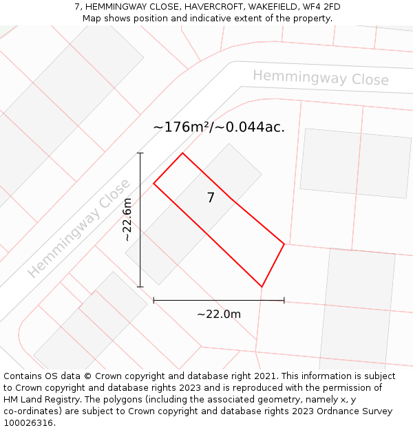 7, HEMMINGWAY CLOSE, HAVERCROFT, WAKEFIELD, WF4 2FD: Plot and title map