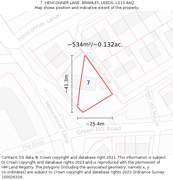 7, HENCONNER LANE, BRAMLEY, LEEDS, LS13 4AQ: Plot and title map