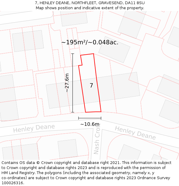 7, HENLEY DEANE, NORTHFLEET, GRAVESEND, DA11 8SU: Plot and title map