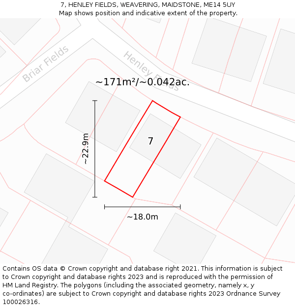 7, HENLEY FIELDS, WEAVERING, MAIDSTONE, ME14 5UY: Plot and title map