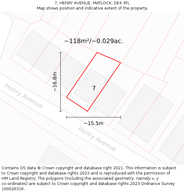 7, HENRY AVENUE, MATLOCK, DE4 3FL: Plot and title map