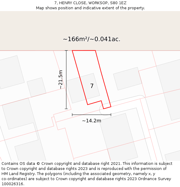7, HENRY CLOSE, WORKSOP, S80 1EZ: Plot and title map