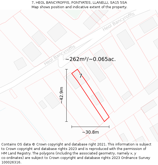 7, HEOL BANCYROFFIS, PONTYATES, LLANELLI, SA15 5SA: Plot and title map