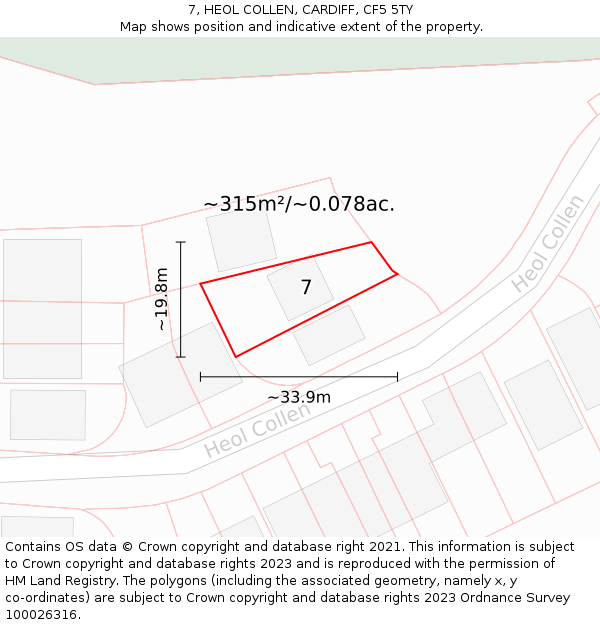 7, HEOL COLLEN, CARDIFF, CF5 5TY: Plot and title map