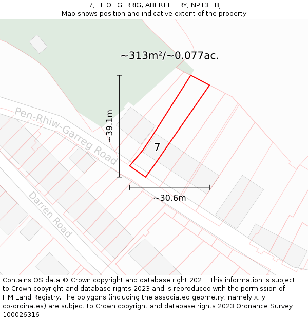 7, HEOL GERRIG, ABERTILLERY, NP13 1BJ: Plot and title map
