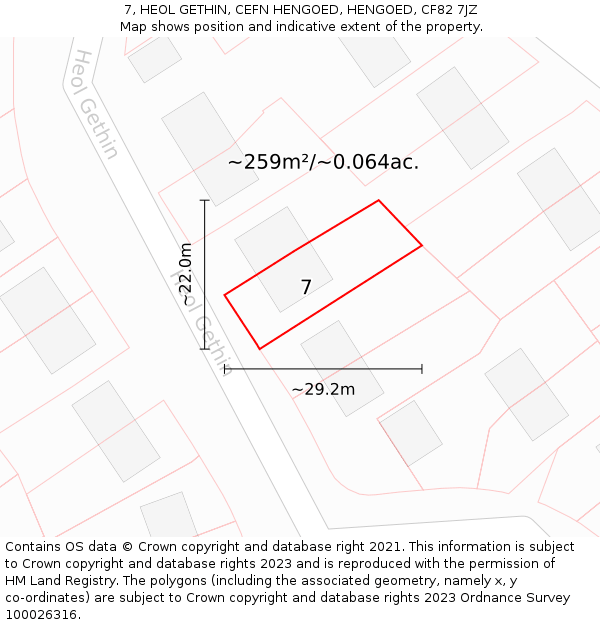 7, HEOL GETHIN, CEFN HENGOED, HENGOED, CF82 7JZ: Plot and title map