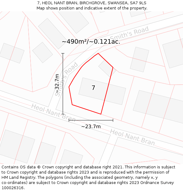 7, HEOL NANT BRAN, BIRCHGROVE, SWANSEA, SA7 9LS: Plot and title map