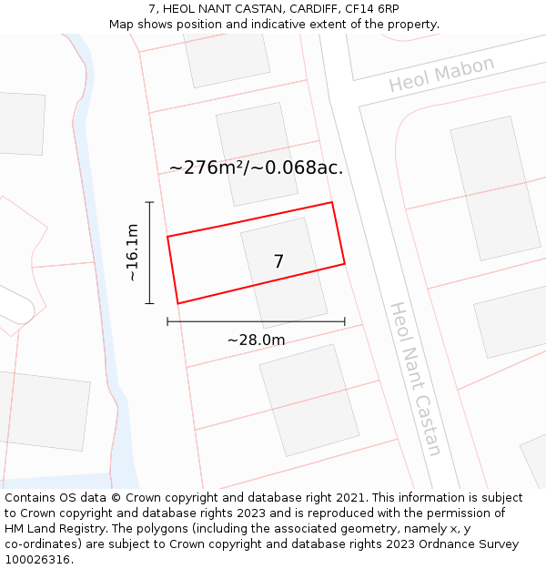 7, HEOL NANT CASTAN, CARDIFF, CF14 6RP: Plot and title map