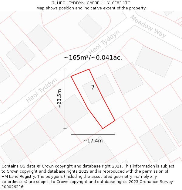 7, HEOL TYDDYN, CAERPHILLY, CF83 1TG: Plot and title map