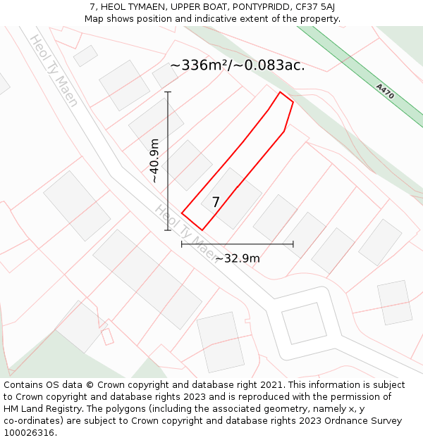 7, HEOL TYMAEN, UPPER BOAT, PONTYPRIDD, CF37 5AJ: Plot and title map