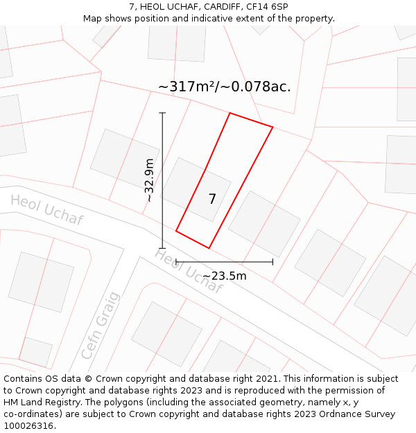 7, HEOL UCHAF, CARDIFF, CF14 6SP: Plot and title map