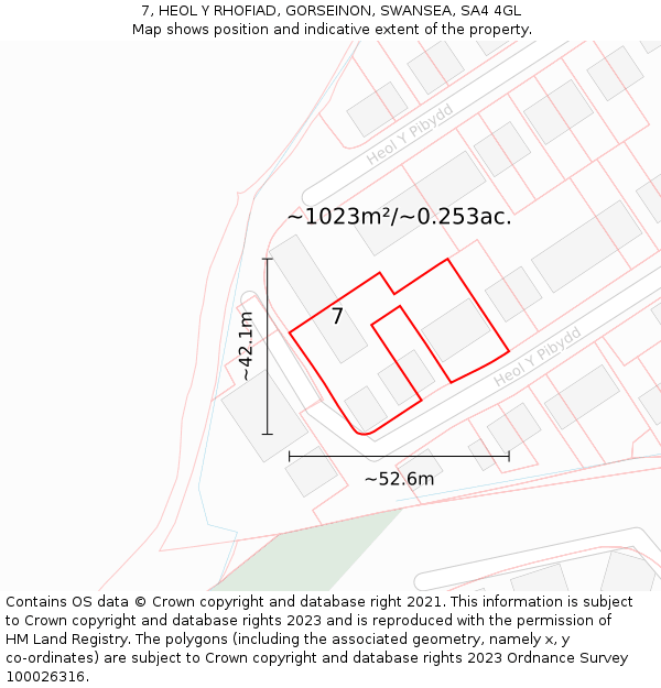 7, HEOL Y RHOFIAD, GORSEINON, SWANSEA, SA4 4GL: Plot and title map
