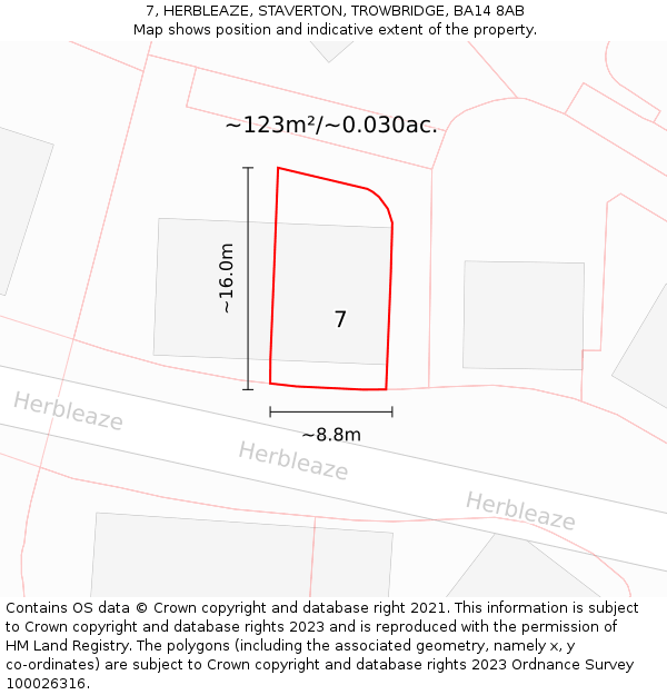 7, HERBLEAZE, STAVERTON, TROWBRIDGE, BA14 8AB: Plot and title map