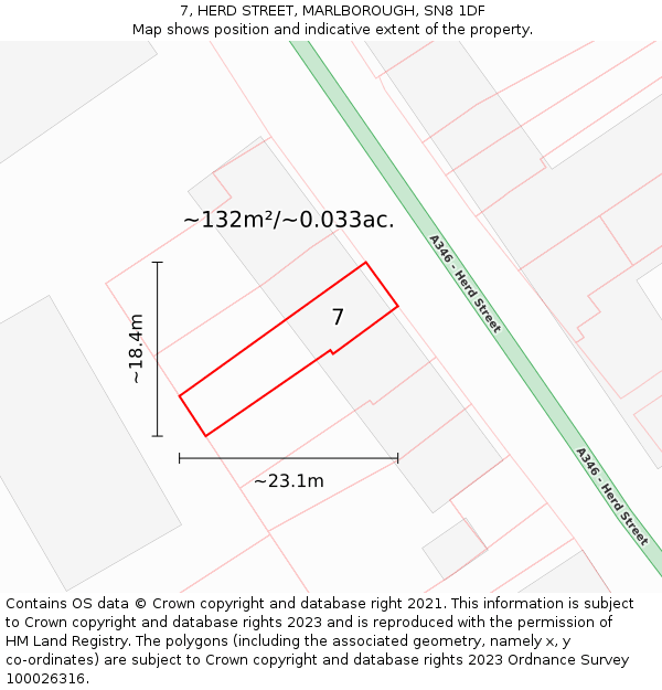 7, HERD STREET, MARLBOROUGH, SN8 1DF: Plot and title map