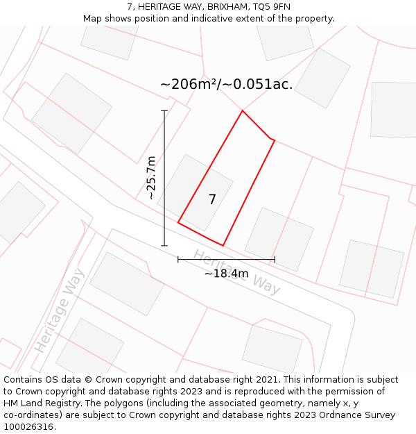 7, HERITAGE WAY, BRIXHAM, TQ5 9FN: Plot and title map