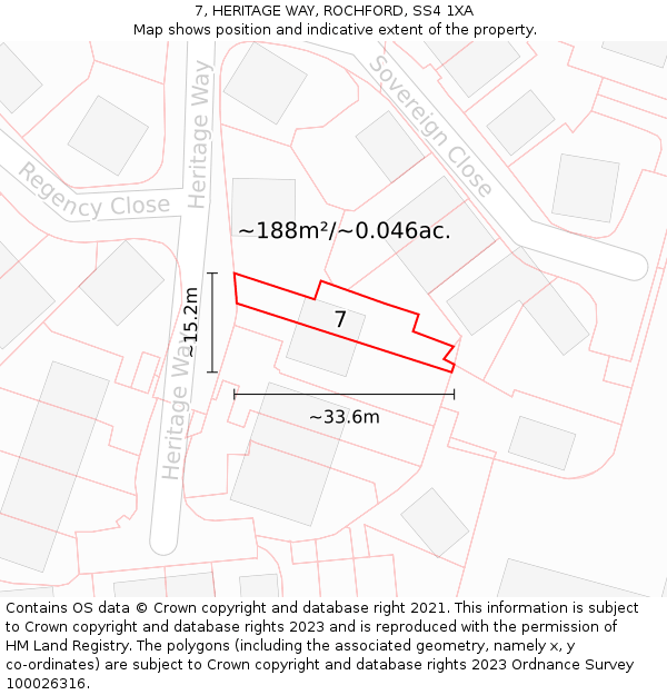 7, HERITAGE WAY, ROCHFORD, SS4 1XA: Plot and title map