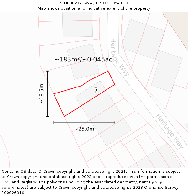 7, HERITAGE WAY, TIPTON, DY4 8GG: Plot and title map